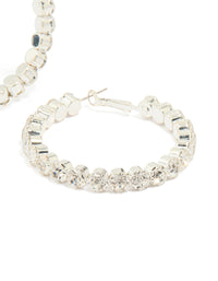 Silver Diamante Detailed Thick Hoop Earrings - link has visual effect only