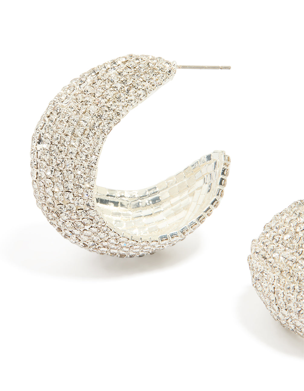 Silver Diamante Thick Hoop Earrings