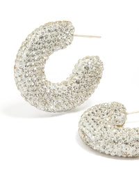 Silver Diamante Detail Chunky Hoop Earrings - link has visual effect only