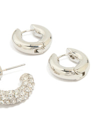 Silver Diamante Hoop & Smooth Huggie Earrings 2-Pack - link has visual effect only