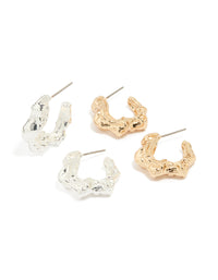 Mixed Metal Organic Hoop Earrings 2-Pack - link has visual effect only