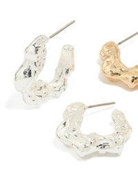 Mixed Metal Organic Hoop Earrings 2-Pack - link has visual effect only