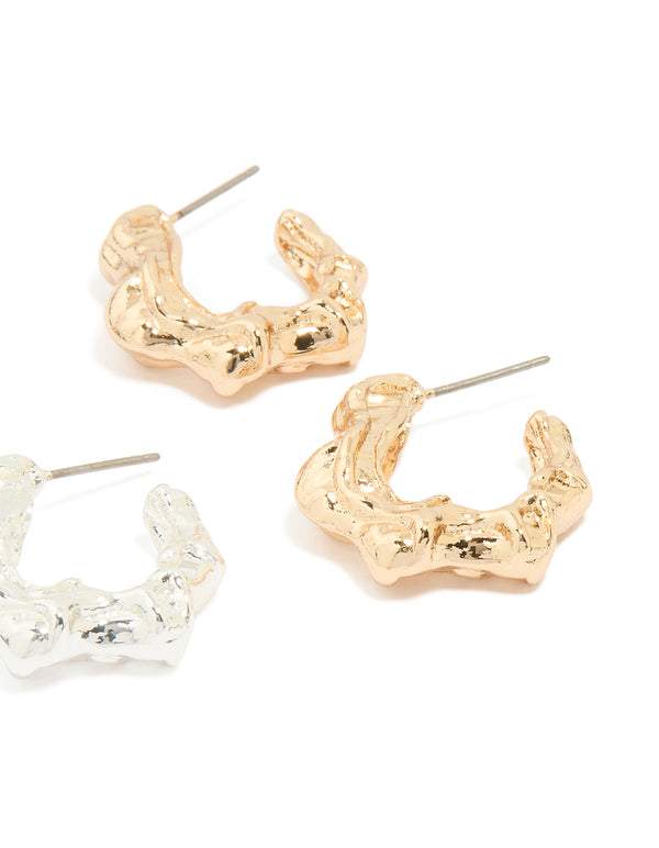 Mixed Metal Organic Hoop Earrings 2-Pack