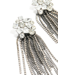 Gunmetal Diamante Organic Cut Fringe Earrings - link has visual effect only