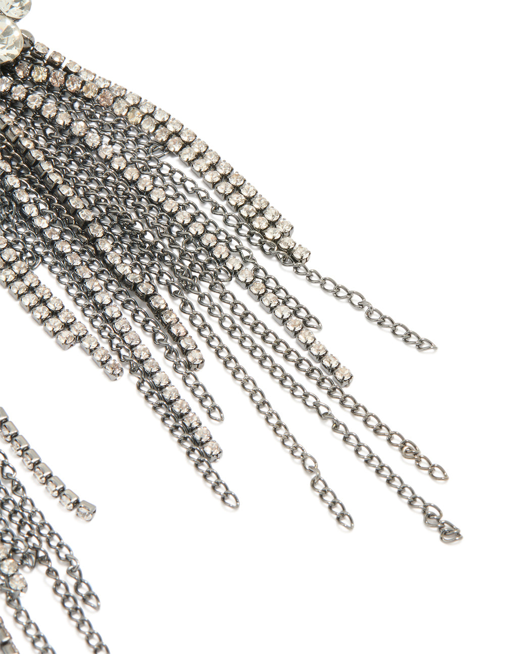 Gunmetal Diamante Organic Cut Fringe Earrings