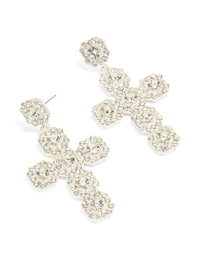 Silver Diamante Cross Drop Stud Earrings - link has visual effect only