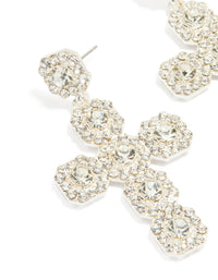 Silver Diamante Cross Drop Stud Earrings - link has visual effect only