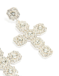 Silver Diamante Cross Drop Stud Earrings - link has visual effect only
