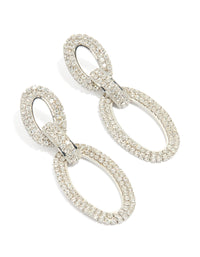 Silver Diamante Oval Chain Earrings - link has visual effect only