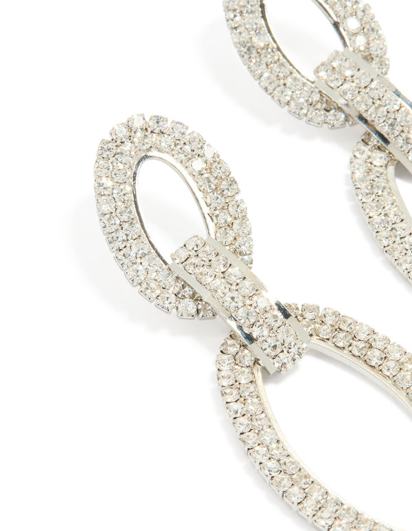 Silver Diamante Oval Chain Earrings