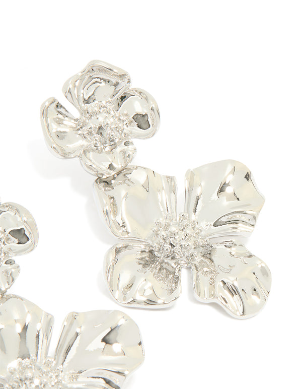 Silver Statement Flower Drop Earrings