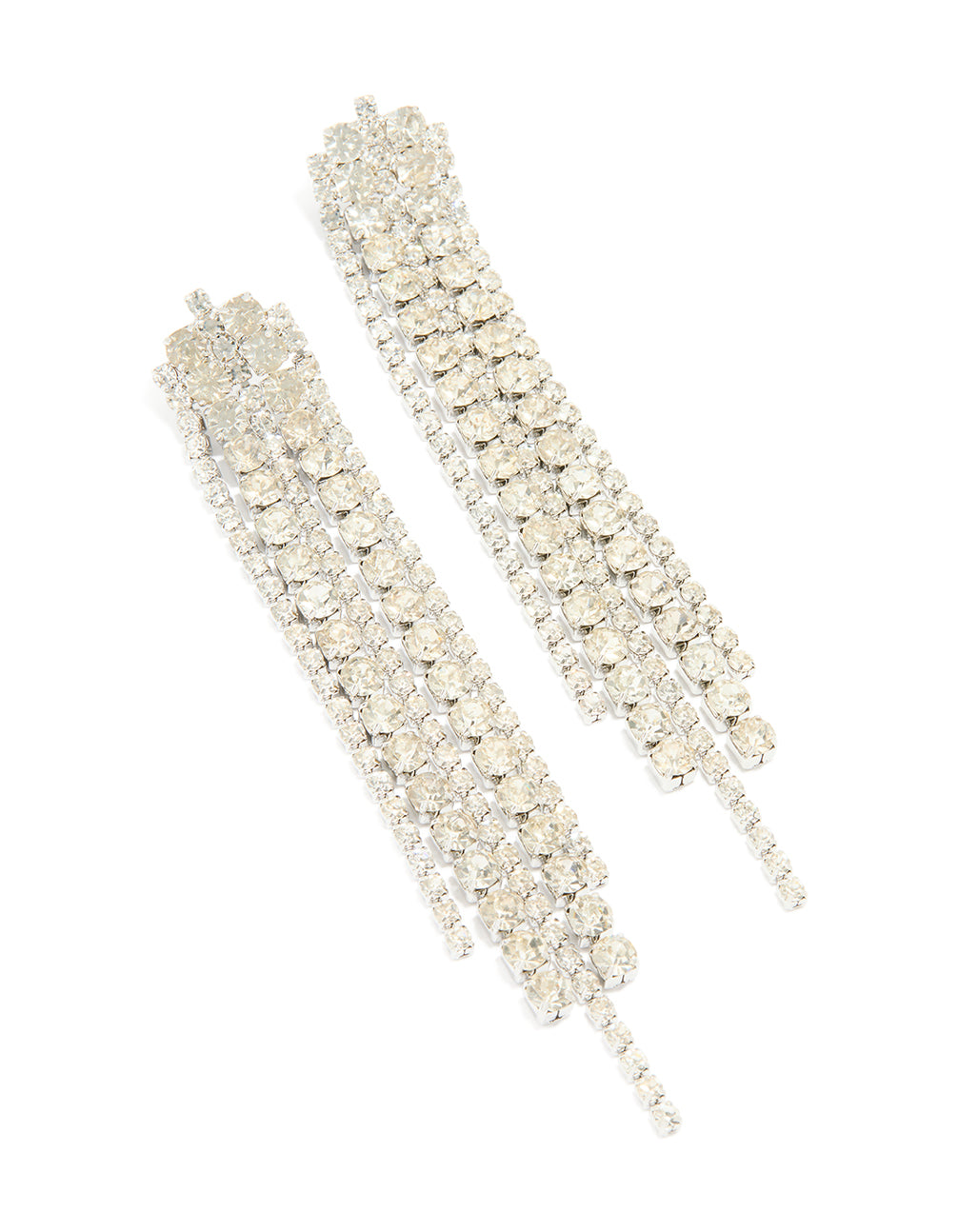 Silver Diamante Cup Chain Mixed Length Drop Earrings