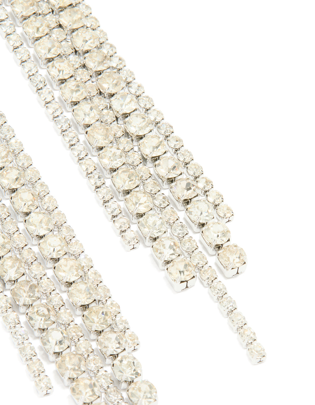 Silver Diamante Cup Chain Mixed Length Drop Earrings