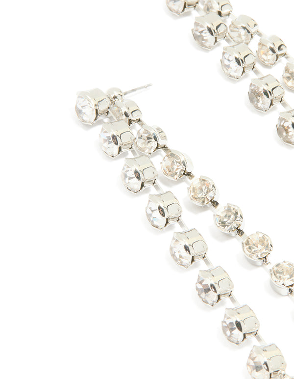 Silver Diamante Pearl Chain Drop Earrings