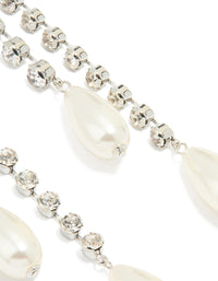 Silver Diamante Pearl Chain Drop Earrings - link has visual effect only