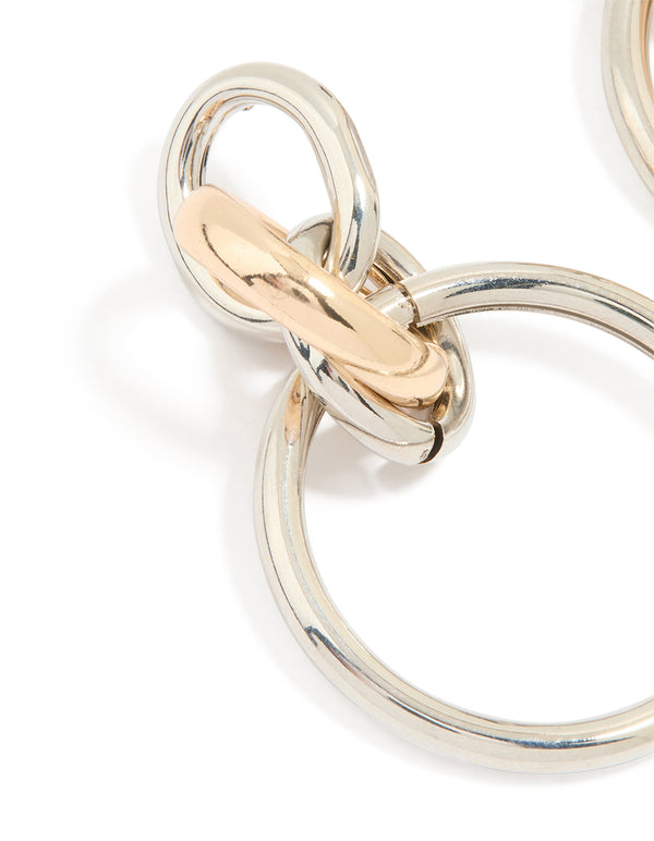 Mixed Metal Linked Layered Hoop Earrings