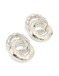 Silver Statement Double Linked Circle Stud Earrings - link has visual effect only