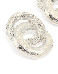 Silver Statement Double Linked Circle Stud Earrings - link has visual effect only