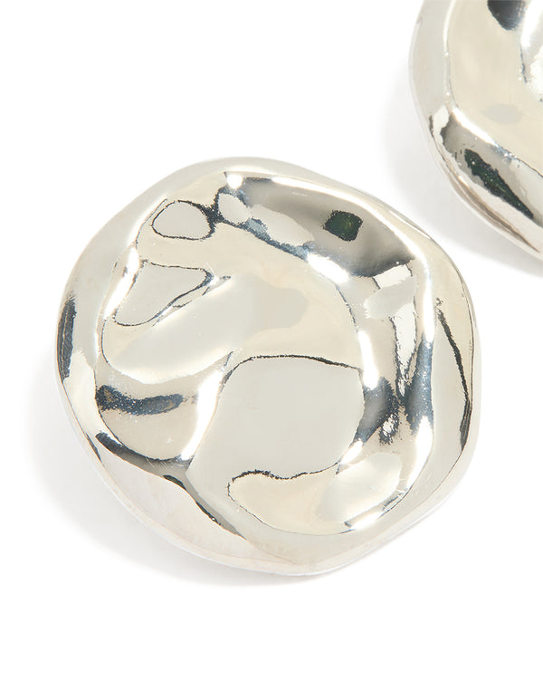 Silver Organic Circle Stud Earrings