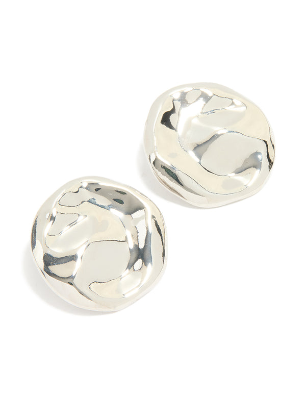 Silver Organic Circle Stud Earrings