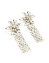 Silver Diamante Flower Drop Fringe Earrings - link has visual effect only