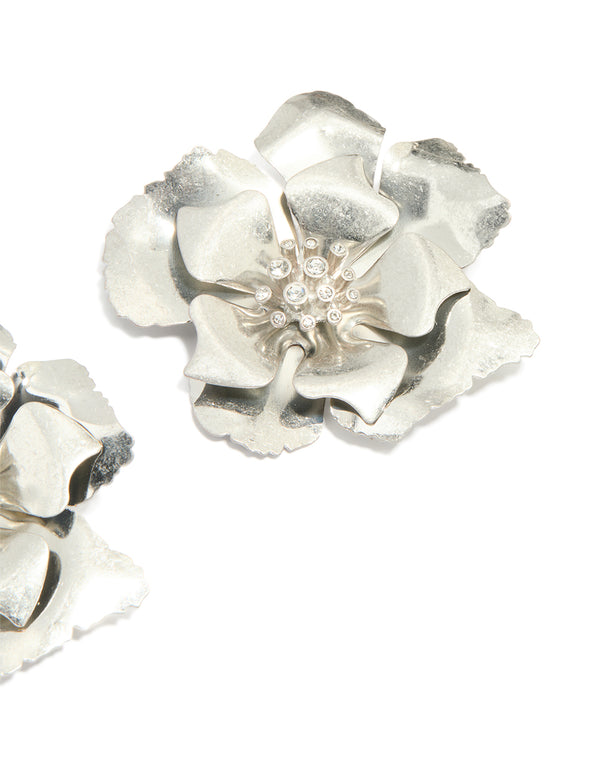 Silver Statement Flower Earrings