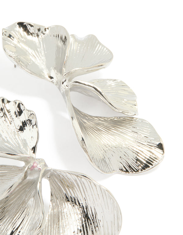 Silver Half Flower Statement Earrings