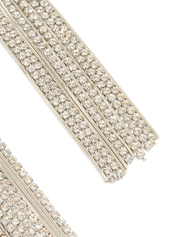 Silver Diamante Knotted Tassel Earrings