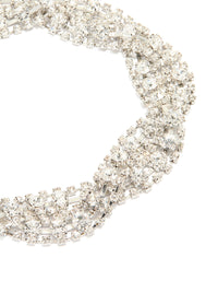 Silver Diamante Crossover Choker Necklace - link has visual effect only