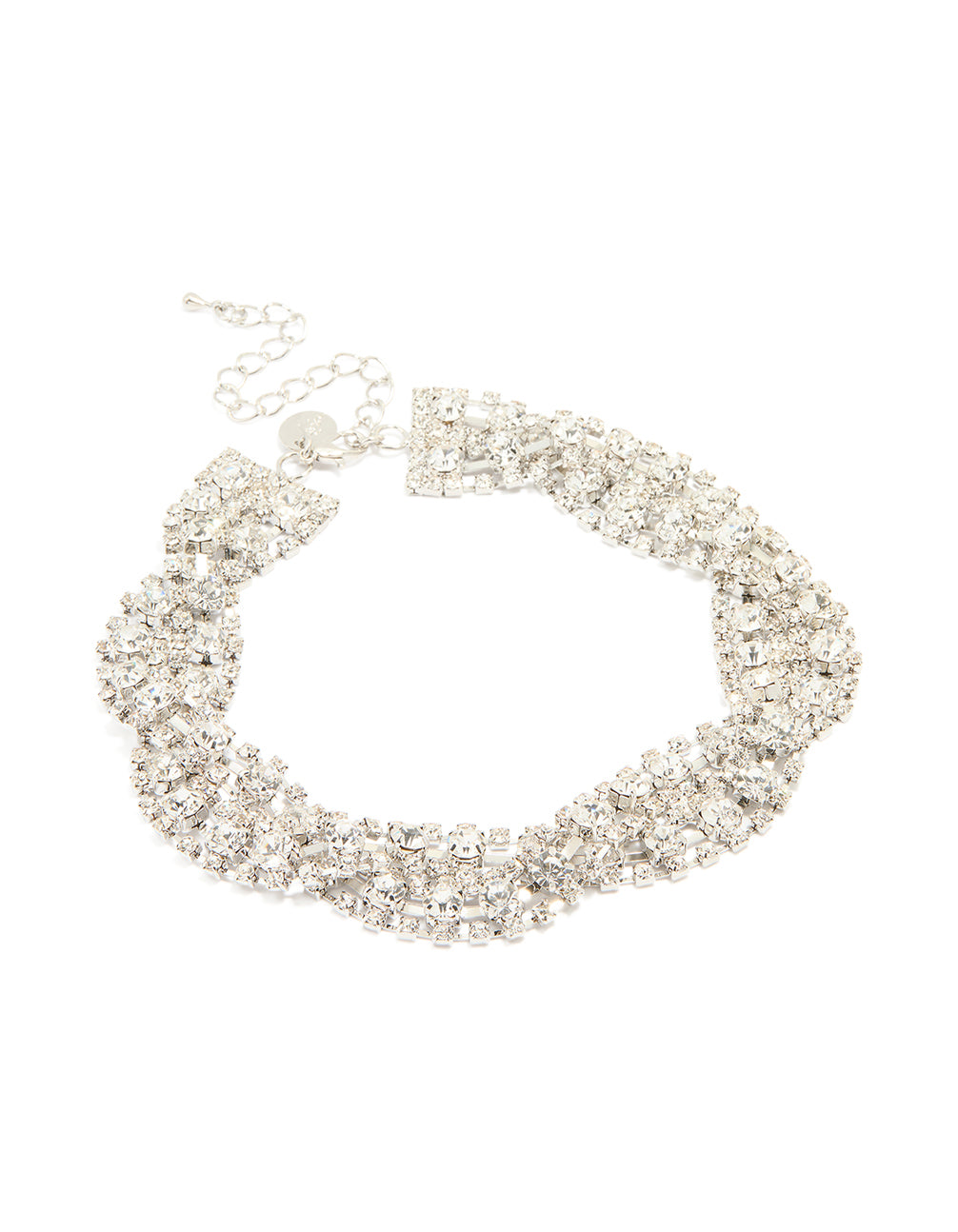 Silver Diamante Crossover Choker Necklace