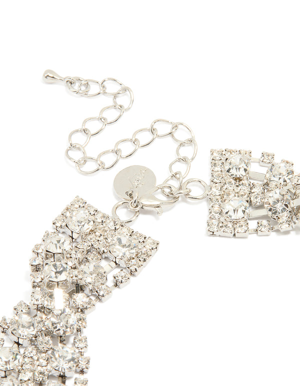 Silver Diamante Crossover Choker Necklace