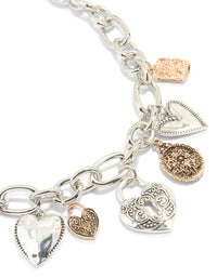 Mixed Metal Thick Chain Heart & Lock Charm Necklace - link has visual effect only