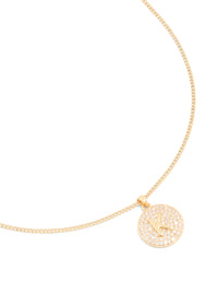 Gold Plated Cubic Zirconia Circle Letter K Pendant Necklace - link has visual effect only