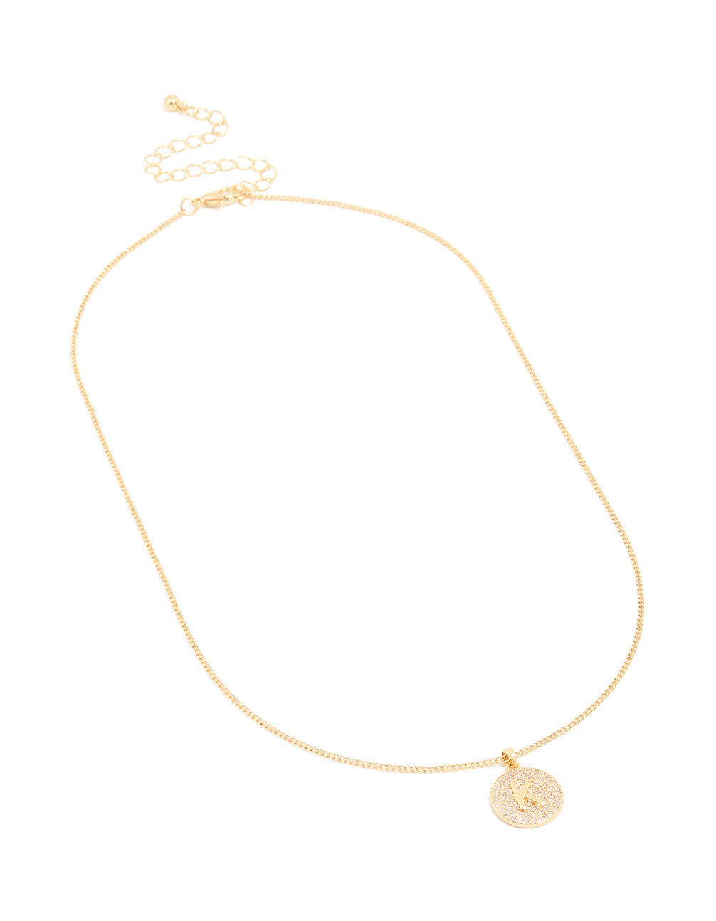 Gold Plated Cubic Zirconia Circle Letter K Pendant Necklace