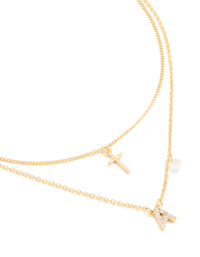 Gold Plated Cubic Zirconia Cross Letter A Layered Necklace - link has visual effect only