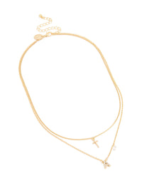 Gold Plated Cubic Zirconia Cross Letter A Layered Necklace - link has visual effect only