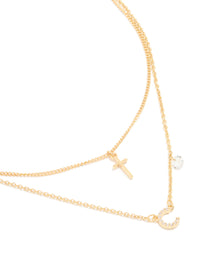 Gold Plated Cubic Zirconia Cross Letter C Layered Necklace - link has visual effect only