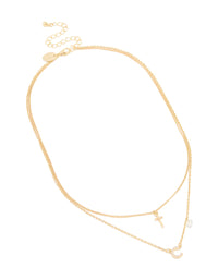 Gold Plated Cubic Zirconia Cross Letter C Layered Necklace - link has visual effect only