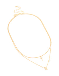 Gold Plated Cubic Zirconia Cross Letter E Layered Necklace - link has visual effect only