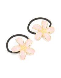 Gold Pink Enamel Flower Hair Ties 2-Pack - link has visual effect only