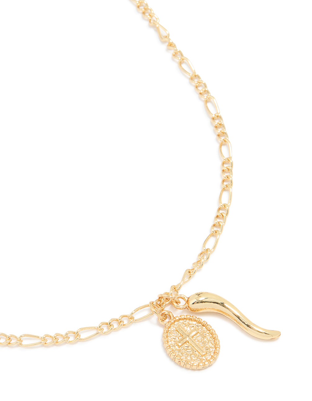 Gold Plated Figaro Horn Cross Necklace