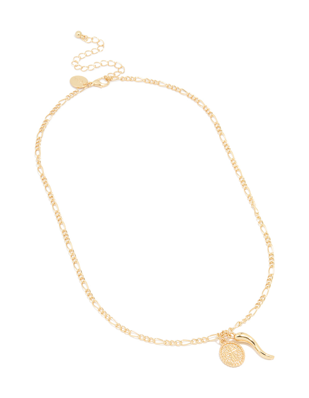 Gold Plated Figaro Horn Cross Necklace
