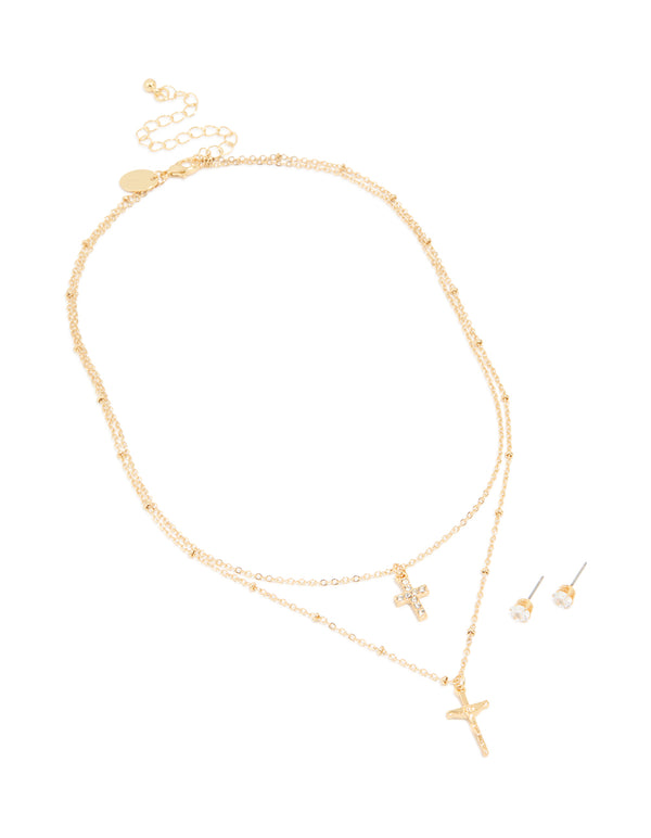 Gold Plated Beaded & Diamante Earrings & Necklace Pack