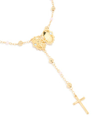 Gold Plated Pink Beaded Lariat Cross Necklace - link has visual effect only