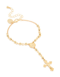 Gold Plated Beaded Cross Lariat Bracelet - link has visual effect only