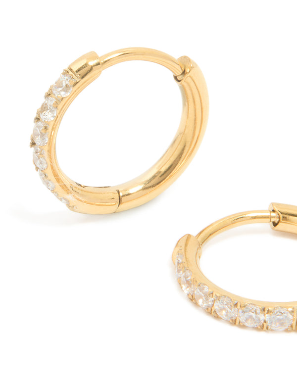 Gold Plated Surgical Steel Cubic Zirconia Chunky Sleeper Earrings