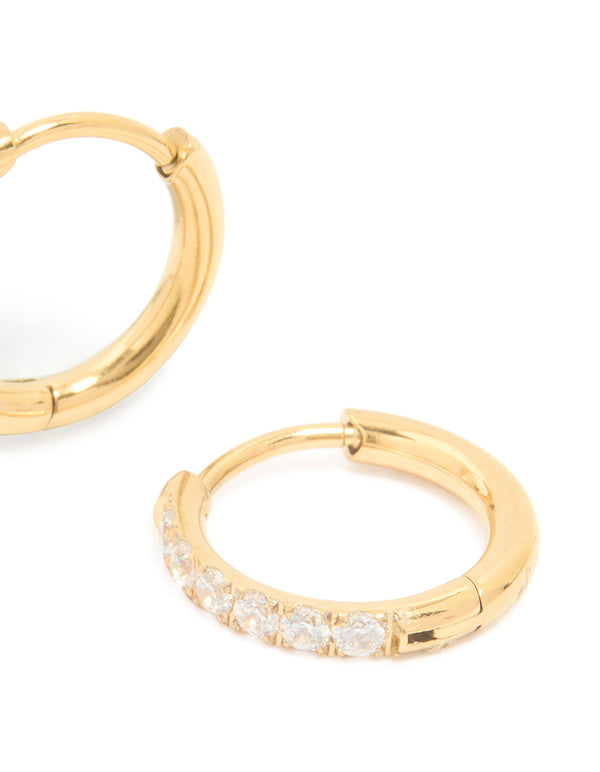 Gold Plated Surgical Steel Cubic Zirconia Chunky Sleeper Earrings