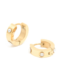 Gold Plated Surgical Steel Cubic Zirconia Chunky Hoop Earrings - link has visual effect only