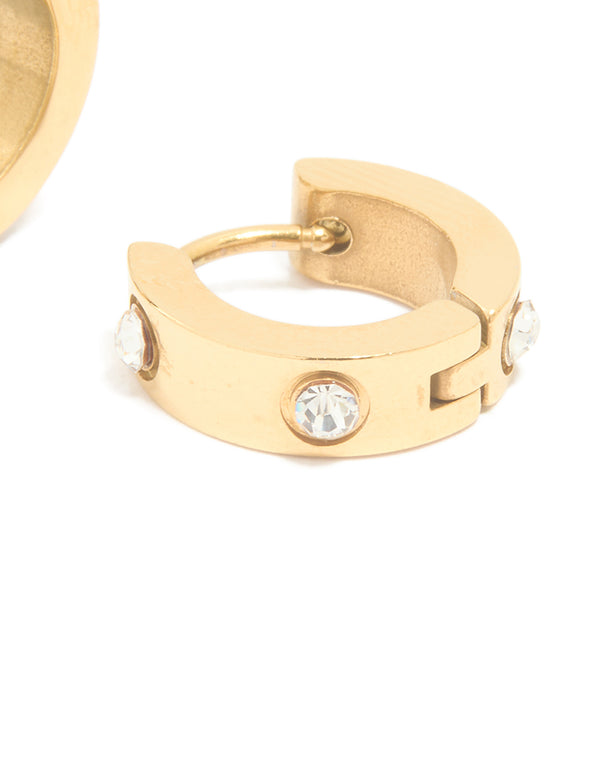 Gold Plated Surgical Steel Cubic Zirconia Chunky Hoop Earrings