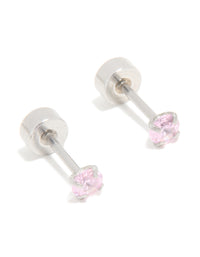 Kids Surgical Steel Cubic Zirconia Flat Back Earrings - link has visual effect only